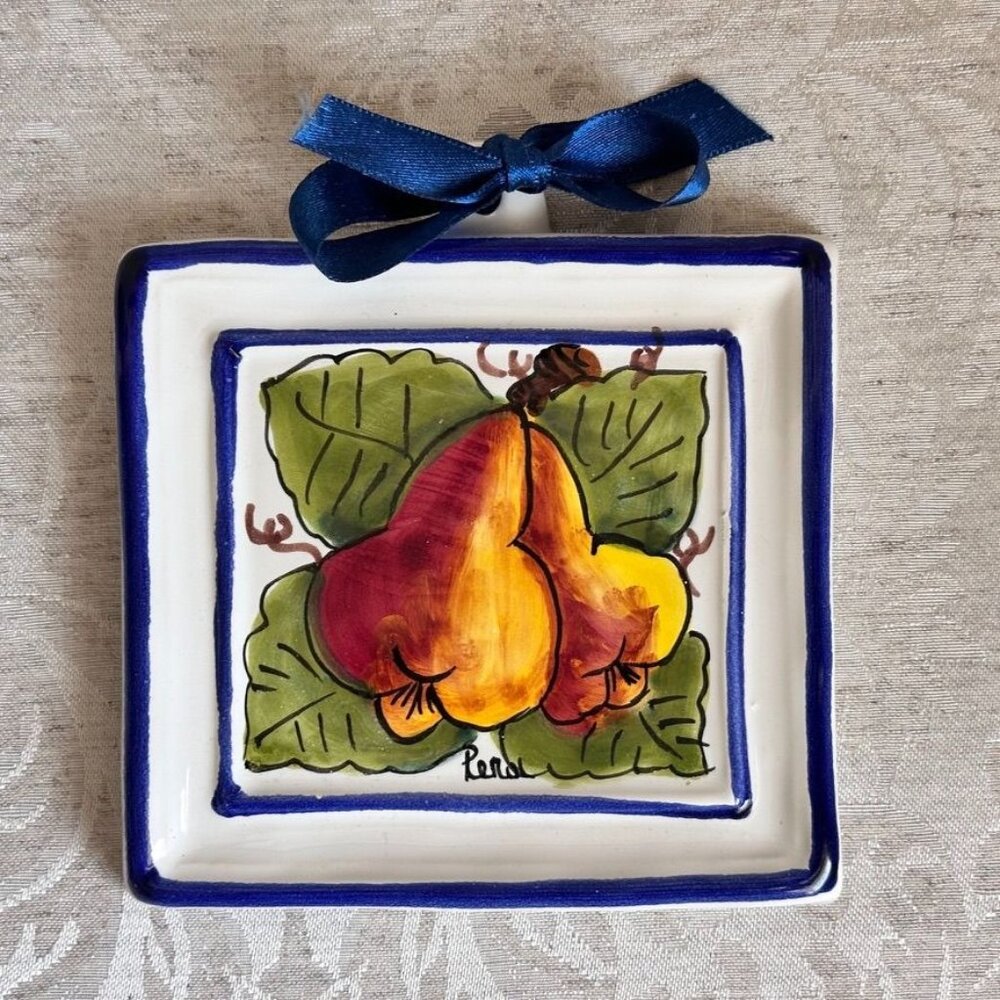 Italian Handmade Decorative Ceramic Pear Tile Signed by the Artist